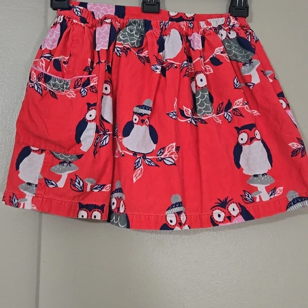 Mini Boden Owl Print Corduroy Girls Skirt Size 6-7 Years